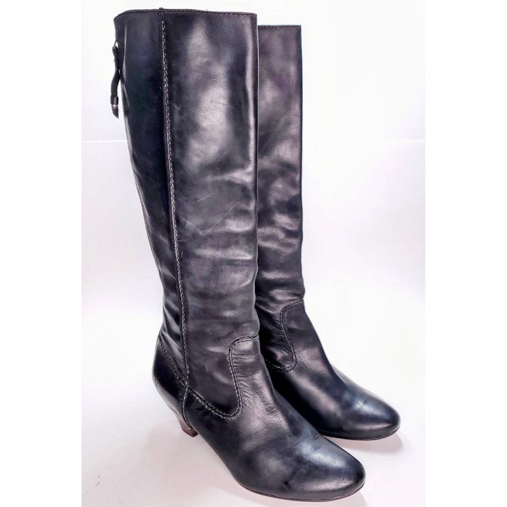 FRYE Steffi Back Zip Knee High Riding Boot Distressed Charcoal Grey Leather Sz 9